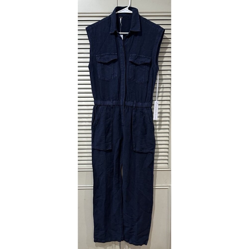 NWT young fabulous broke Woman’s XS Utility Jumper blue Linen Blend Jumpsuit